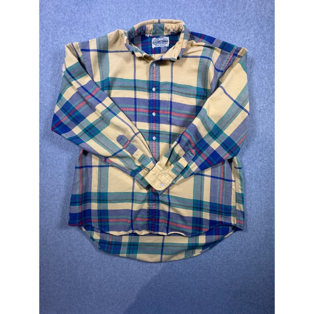 Britches‎ Great Outdoors Mens Plaid Flannel Button Down Shirt Yellow Blue XL